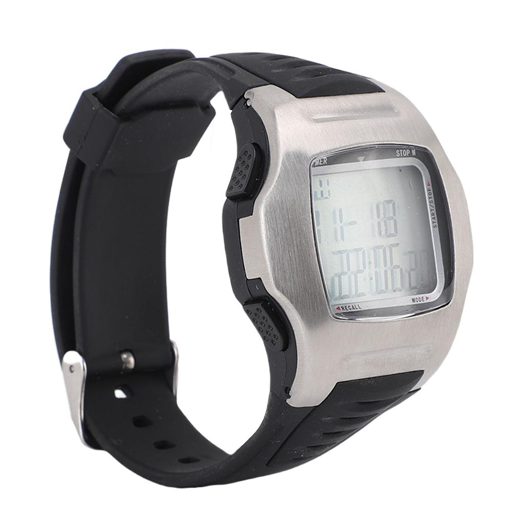 Soccer Game Referee Watch Digital Sports Wrist Watch Stopwatch Timer Alarm Stainless Steel Silver Case Black Rubber