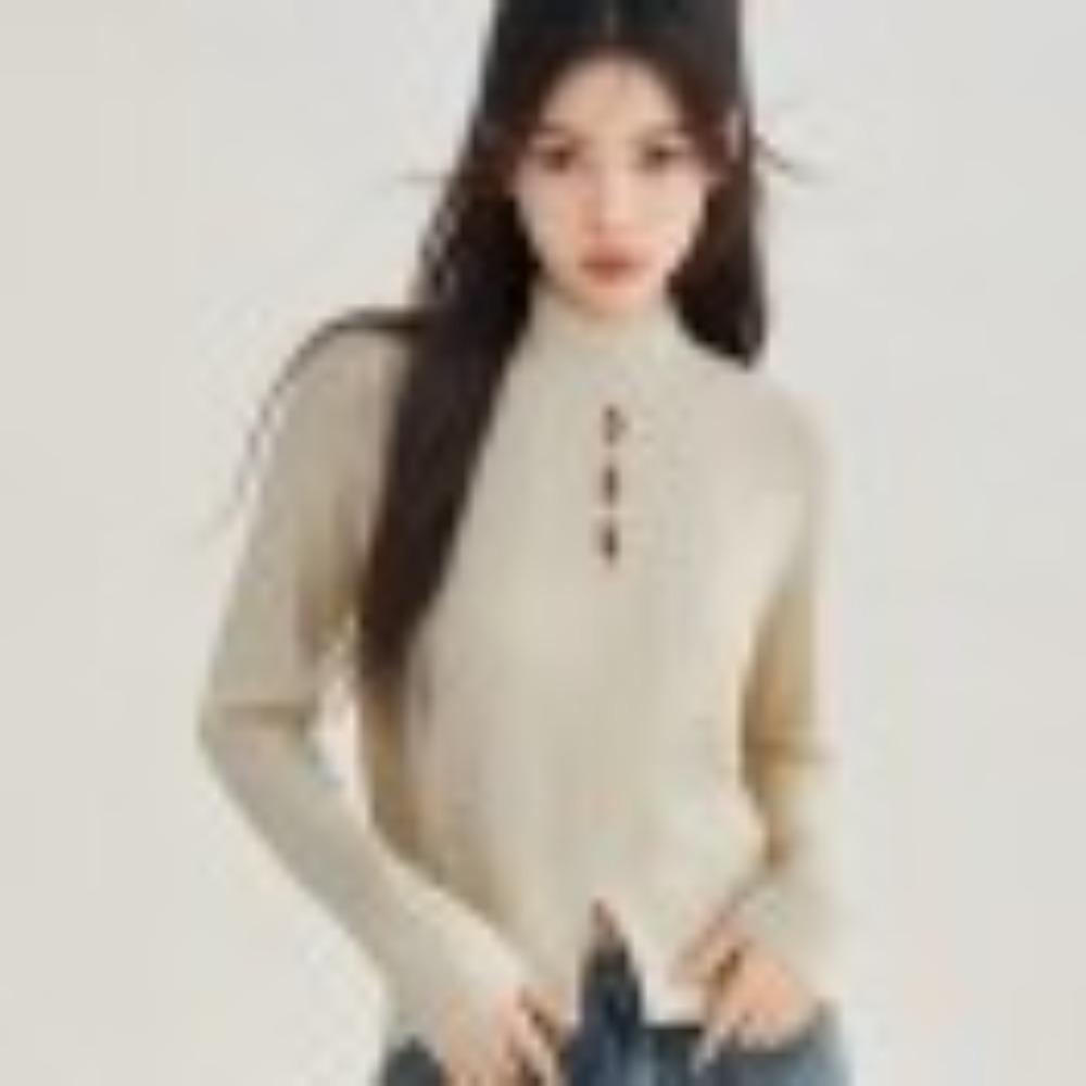 

A High-neck Sweater for Women In Autumn, Paired with A Long-sleeved Top for A Laid-back and High-end Look, and A Retro Knitted Sweater with A Pullover one size абрикосовый