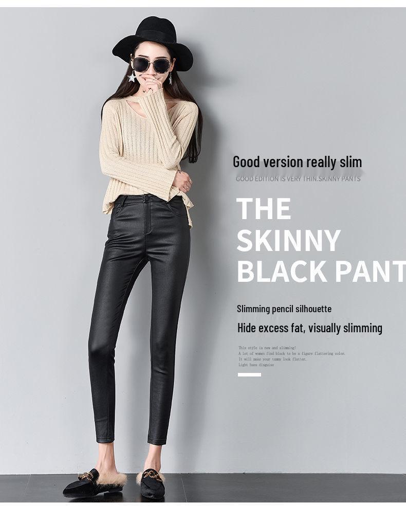Damen Lederhose mit hohem Bund und Fleece für Herbst/Winter 2021 - Matt, Skinny, Lange Basis-Schicht