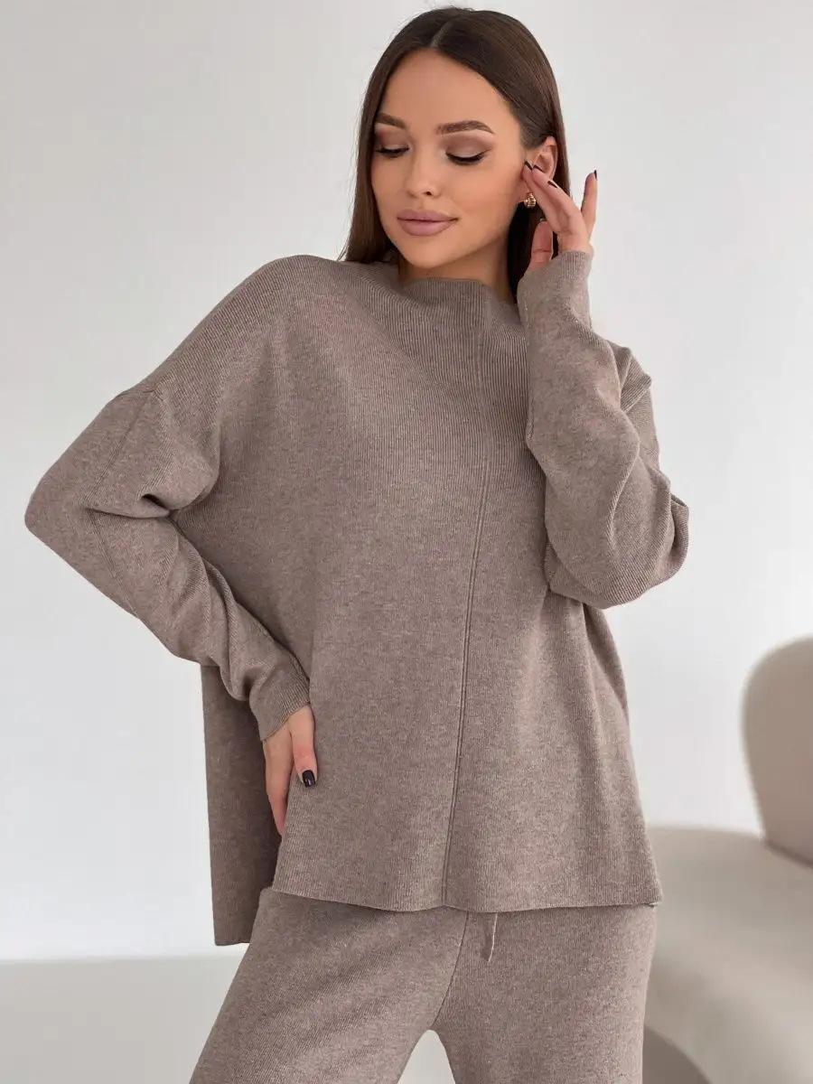 

Женский костюм из свободных повседневных брюк с длинным рукавом и свитера M хаки