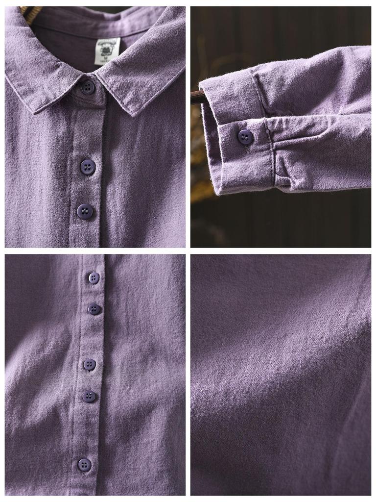 Women's Artistic Solid Purple Cotton Shirt - Spring 2026 Collection