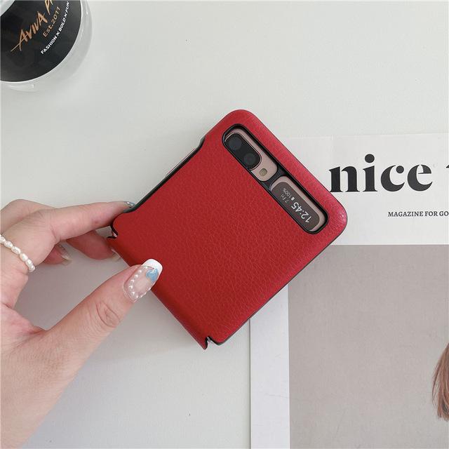 2021 Lychee Pattern Fold Case For Samsung Galaxy Z Flip Cover Anti -Knock Luxury Leather Cases For F7000 2021