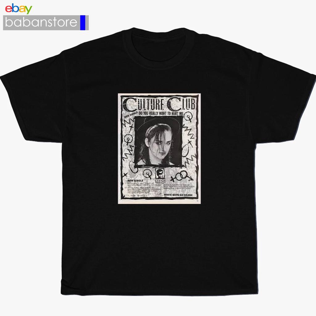 New CULTURE CLUB WHITE BOY GEORGE POP Logo Black T Shirt Size S-3XL