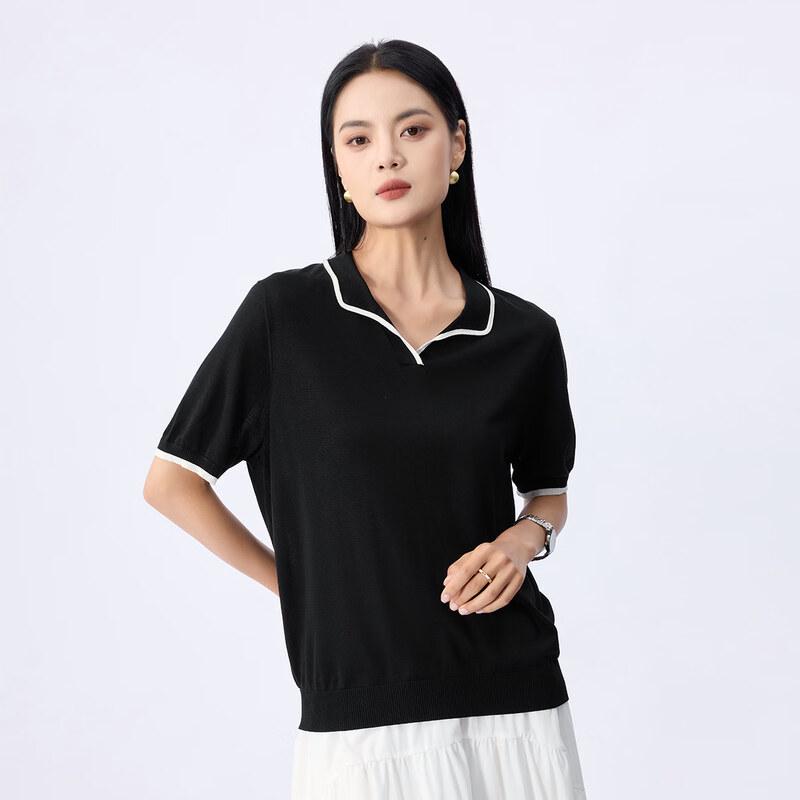 Women s 100% Mulberry Silk Polo Knit Short Sleeve L чёрный