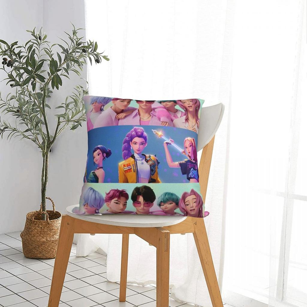 Huntrix Saja Boys Kpop Demon Hunters Square Pillow Cases Cushion Cover Novelty Polyester Decorative Pillowcover For Seat 45*45Cm