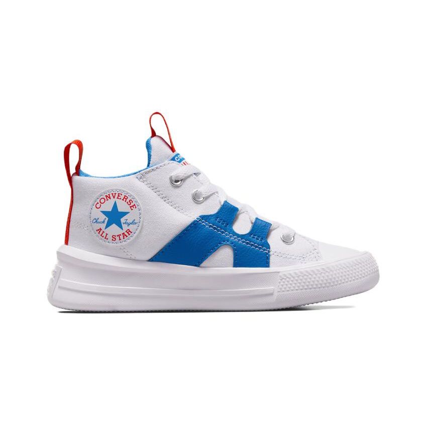 Converse Chuck Taylor All Star Confortável Versátil Cano Médio Sapatos de Lona para Crianças Tênis Infantil Branco Azul A06376C