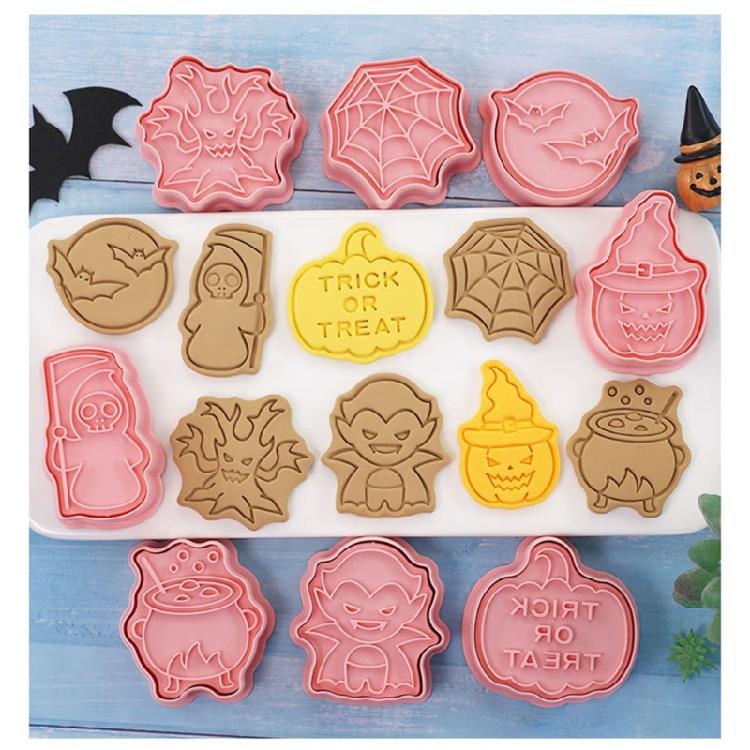24PCS Cartoon Halloween Series Biscuit Mold PP Material Cookie Molds Push-type