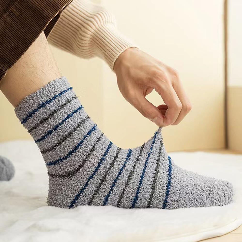 2/3 Pairs Coral Velvet Men's Socks Thickened Not Falling Off Winter Home Sleeping Socks Bear Insulation Boy Mid Calf Floor Socks