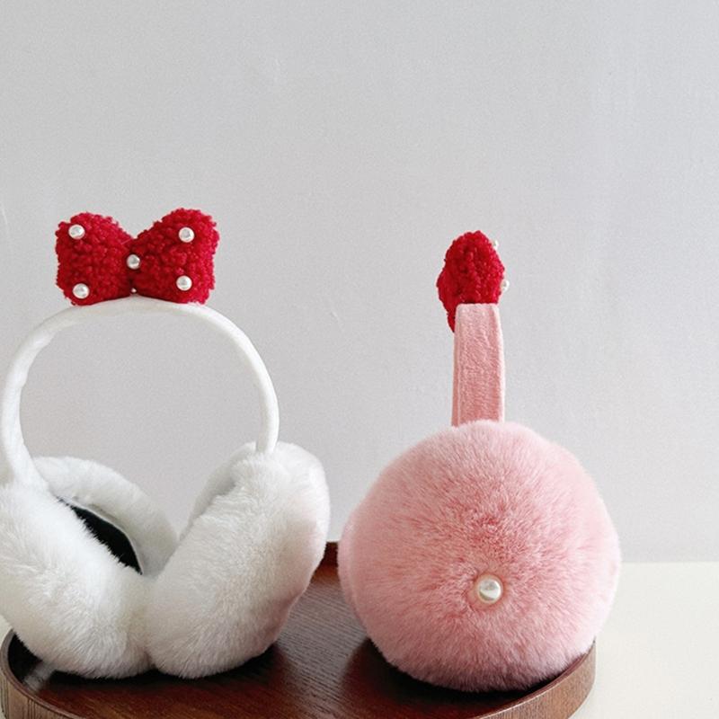 Multipurpose Plush Thermally Earmuffs With Cute Bows Design Comfortable Winter Ear Warmers For Cold Weather Activities