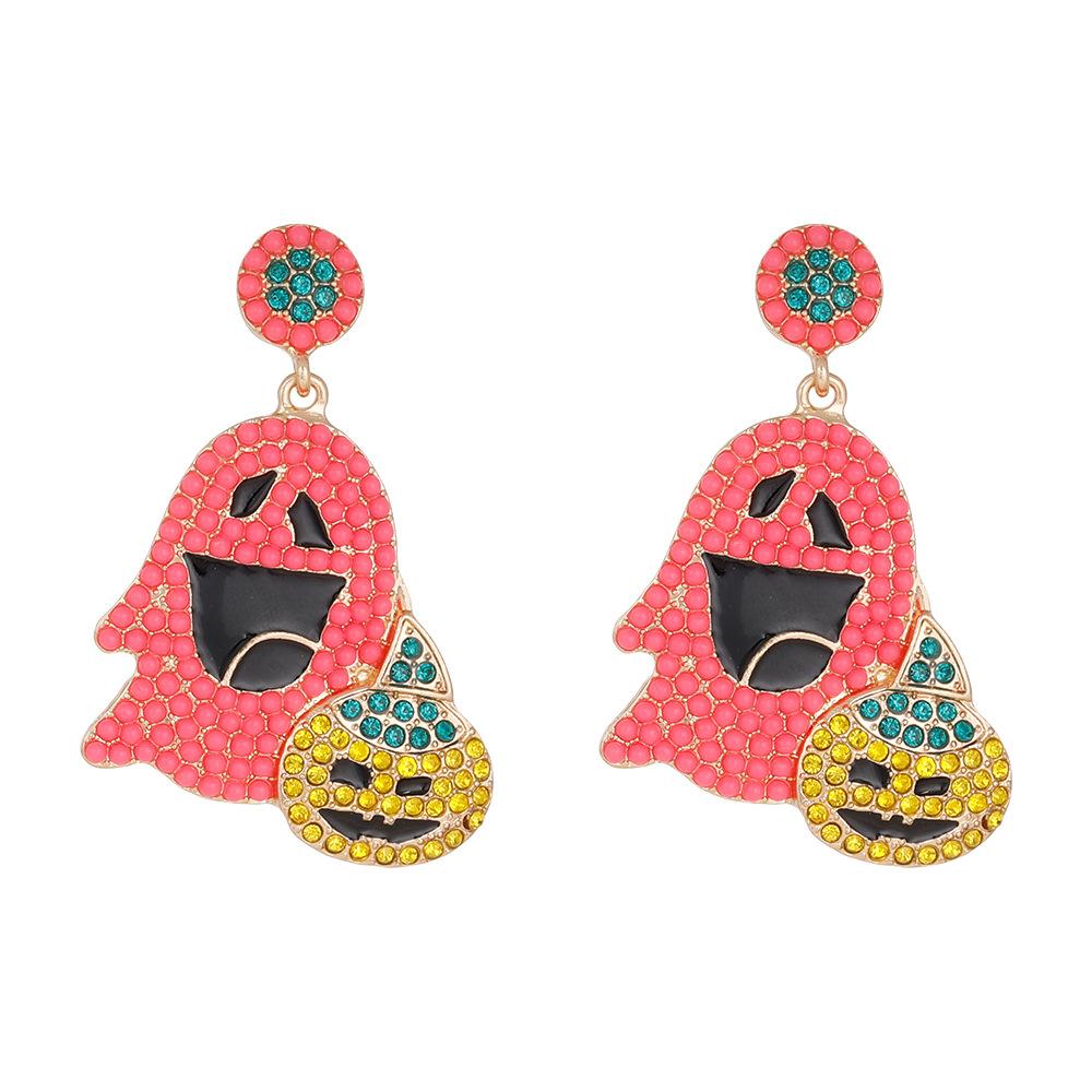 European American Halloween Pumpkin Ghost Earrings Female Niche Personality Rice Beads Exaggerated Pearl Earrings Creative Charm