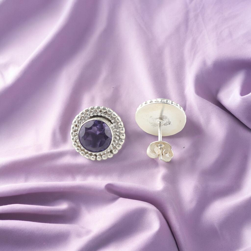 Iolite Gemstone 925 Sterling Silver Jewelry Handmade Studs0.5" For Wedding Gift EE-128-8