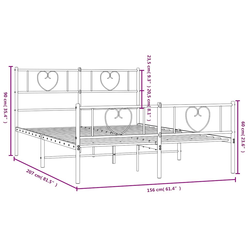 Metal Bed Frame with Headboard and Footboard White 150x200 cm