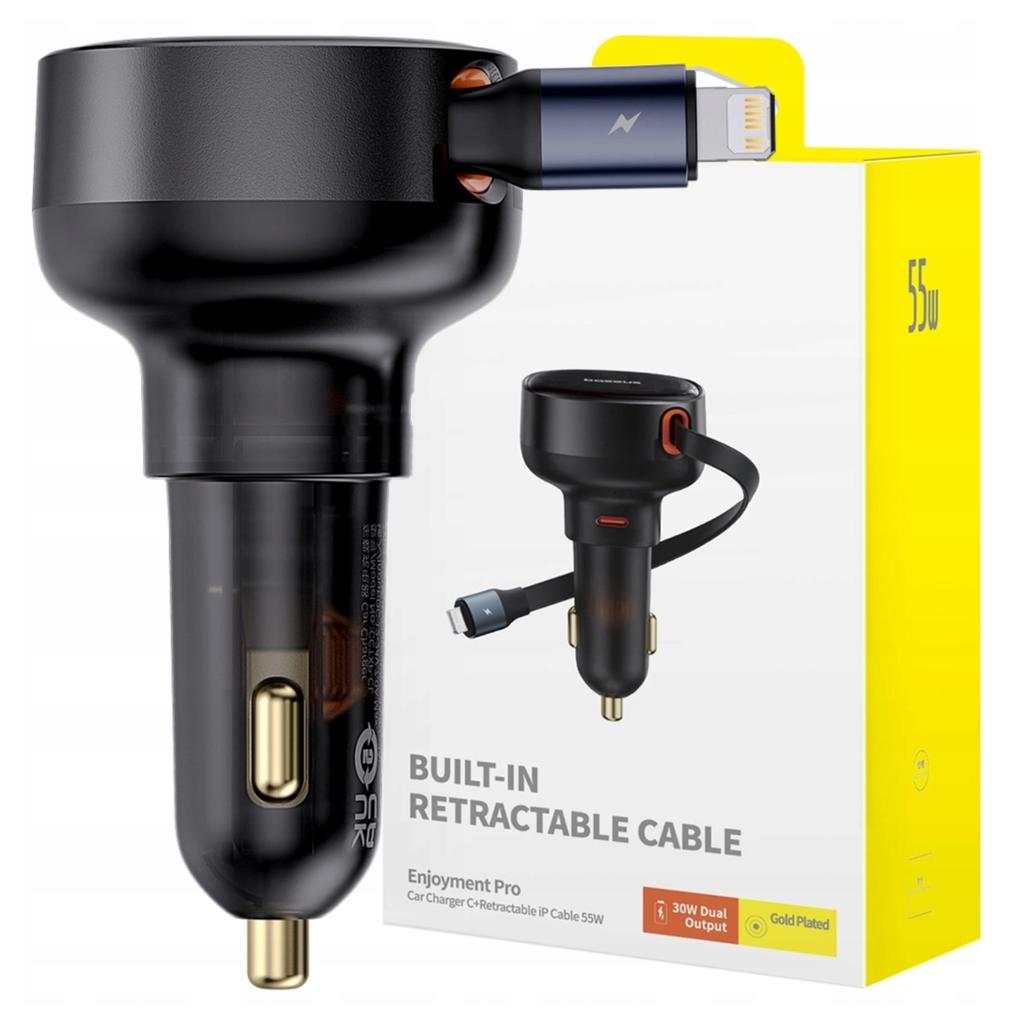 Ładowarka Samochodowa Baseus Enjoyment Pro Z Kablem Lightning + Usb-C, 55W (Czarny)
