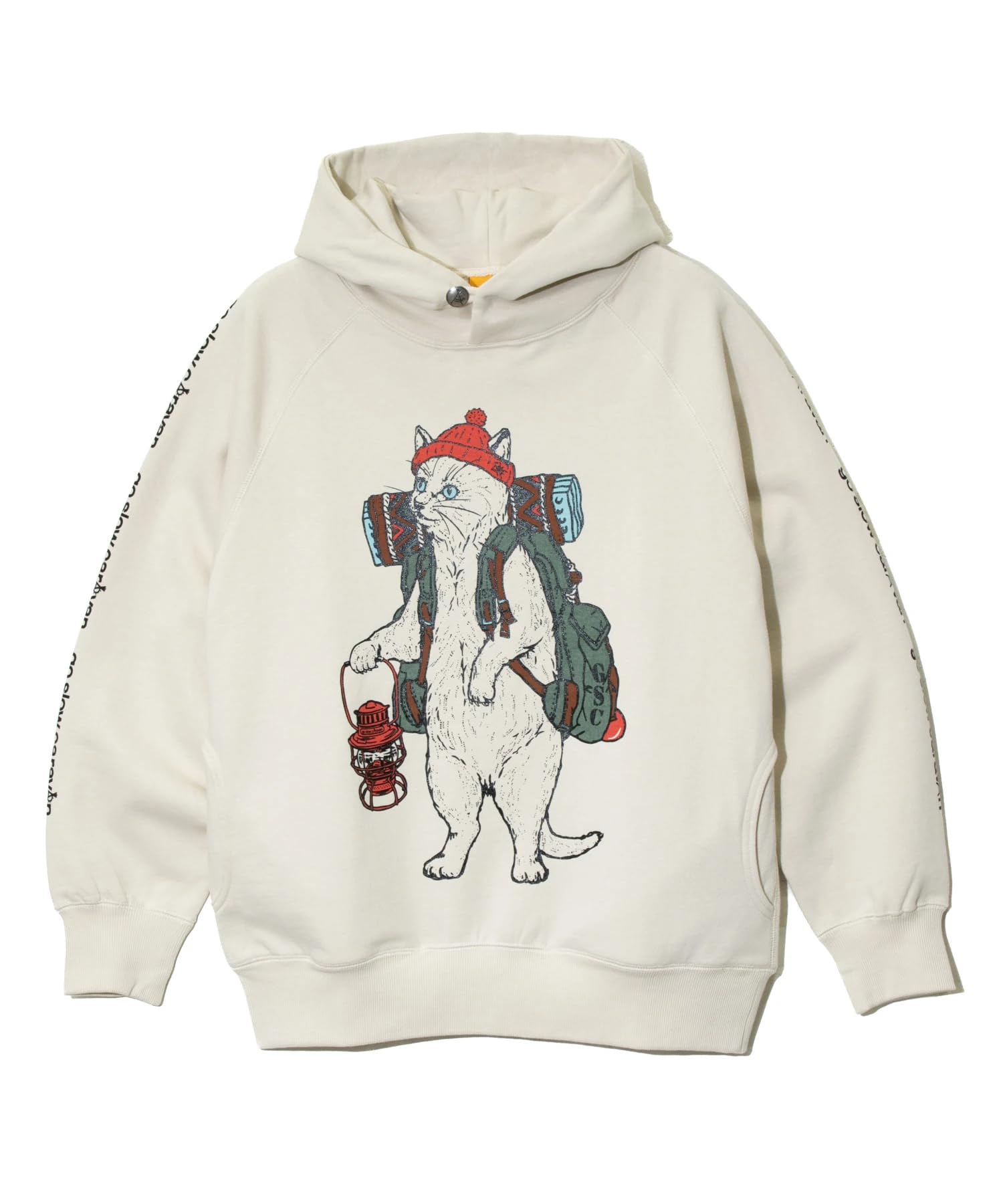 

[go slow caravan] 332608 Air-Spun Fleece Pullover Hoodie with a Camping Cat Design, Ivory, Size L