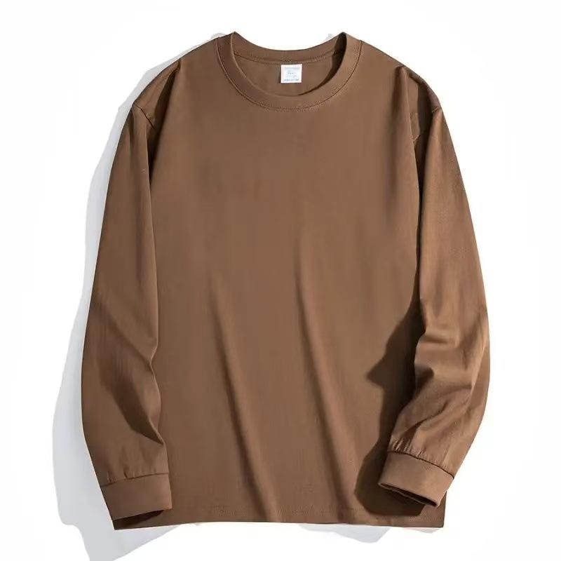 Men's 300g Heavyweight Pure Cotton White Long-Sleeve Round Neck Shirt