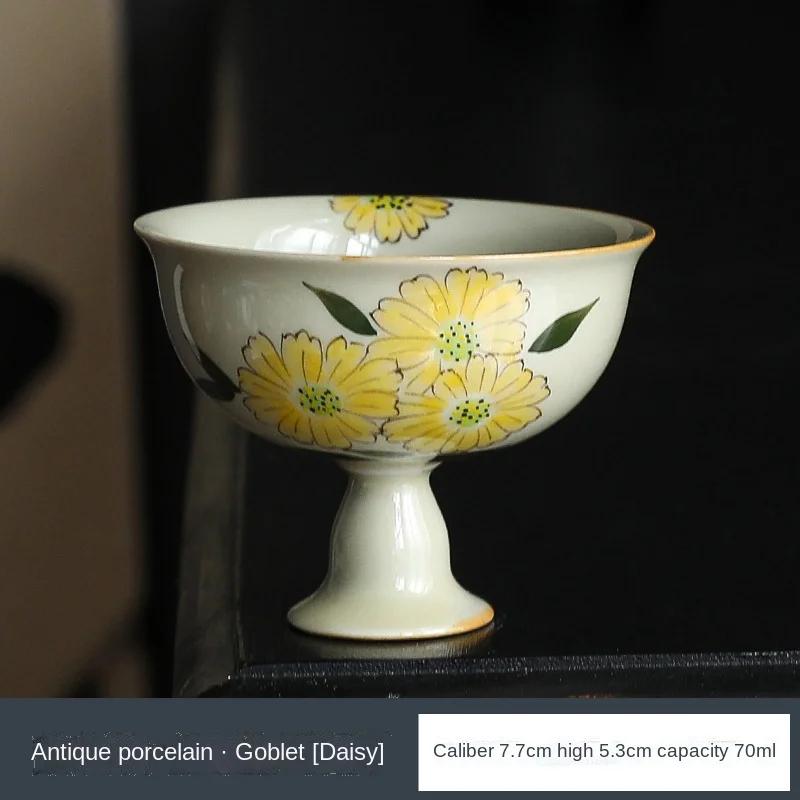 

Hand Painted High Foot Master Cup Retro Chinese High Foot Tea Cup Single Tea Cup Household Kung Fu Tea Set Tea Cup Bowls Bowl 200ml