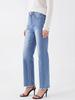 Puffanpop Women's Stretchy High Waisted Straight Leg Jeans Comfortable Denim Pants with Frayed Raw Hem Casual Trousers