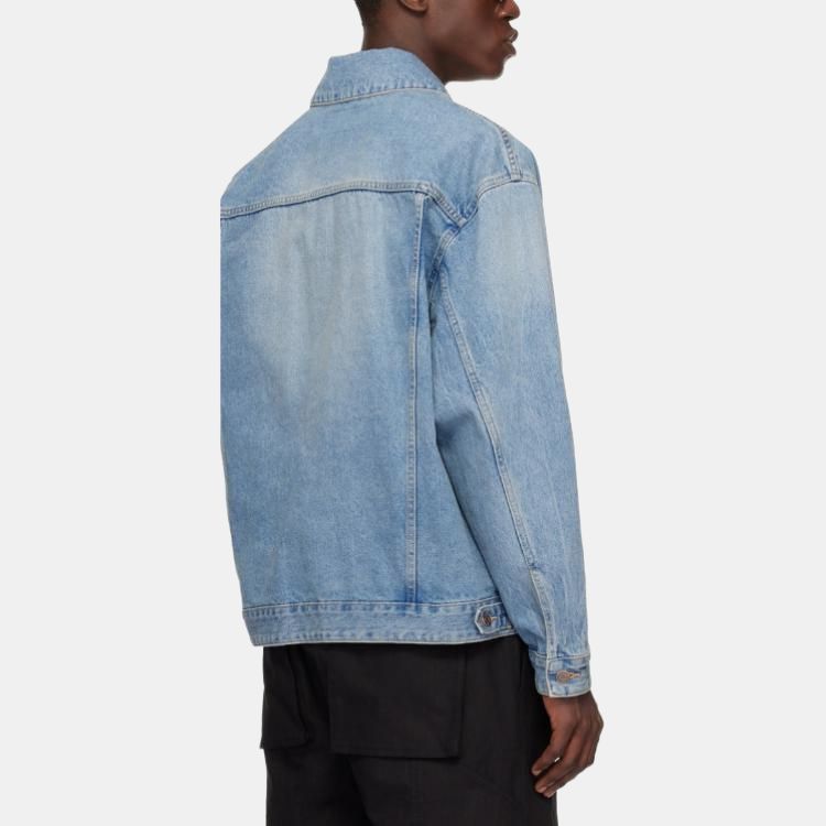 We11done Ss24 Color Block Logo Print Long Sleeve Polo Comfortable Denim Jacket Unisex jackets Blue WD-DJ1-24-372-U-BL
