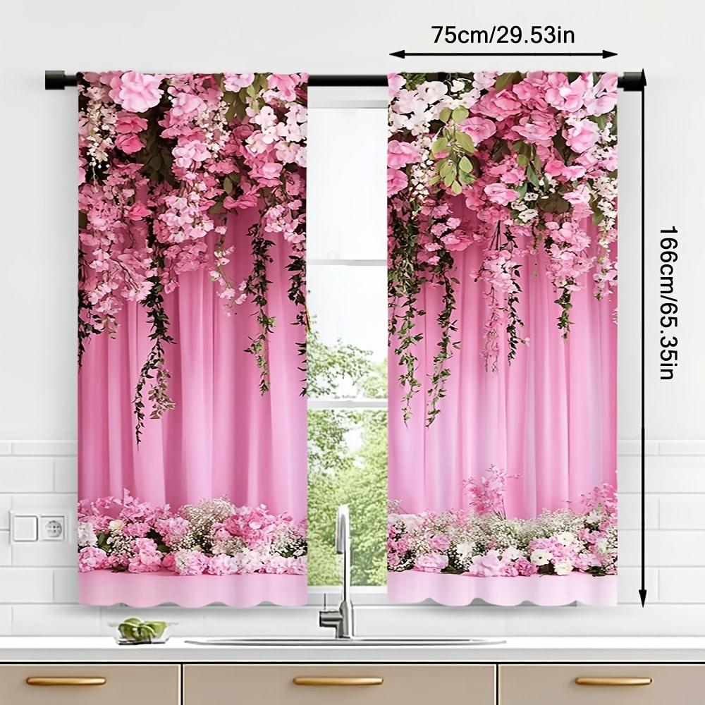 2pcs- Noble Pink Rose Polyester Curtains, Pole Bag Curtains 42*84, Bedroom, Living Room, Home Room Decoration