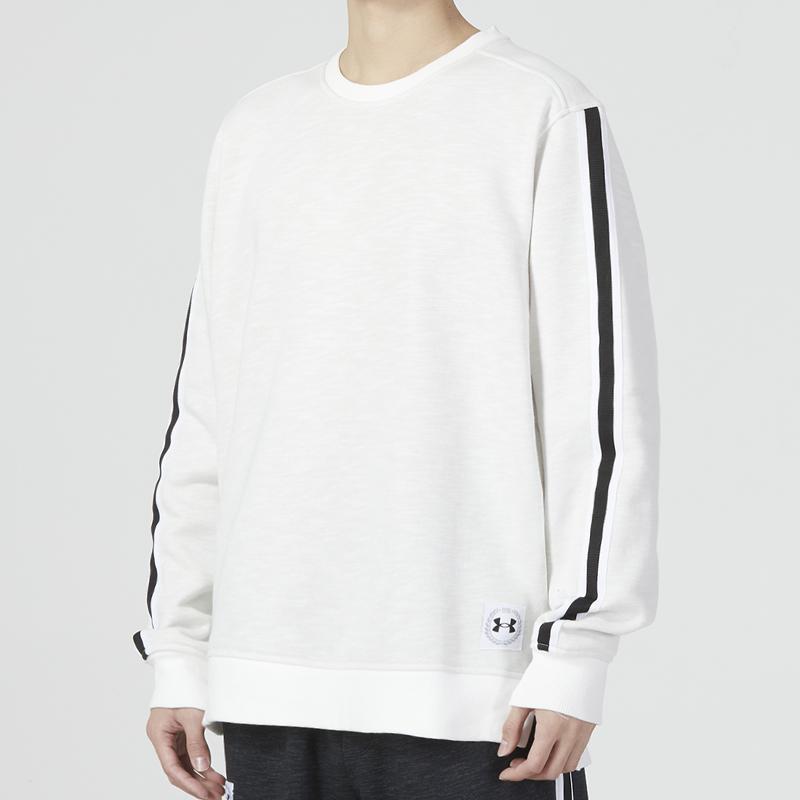 Under Armour Essential Heritage Fleece Crew Sweatshirt With Stripes Men Tops White 1373814-112