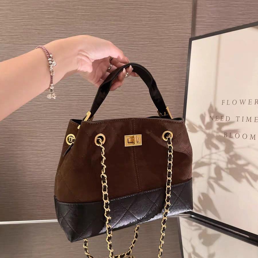 Retro-Textur Kontrastierender Wildleder-Beutel für Damen, Neue Achseltasche, Vielseitige Beuteltasche, Einzelne Schulterhandtasche