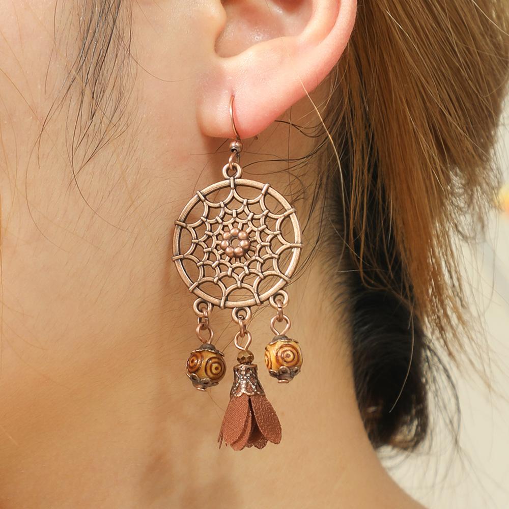 3pcs Brown Earrings+Necklace Zircon Set Tassel Hollow Out Ornaments Pendent Necklace Sweater Chain Daily Wear Gifts