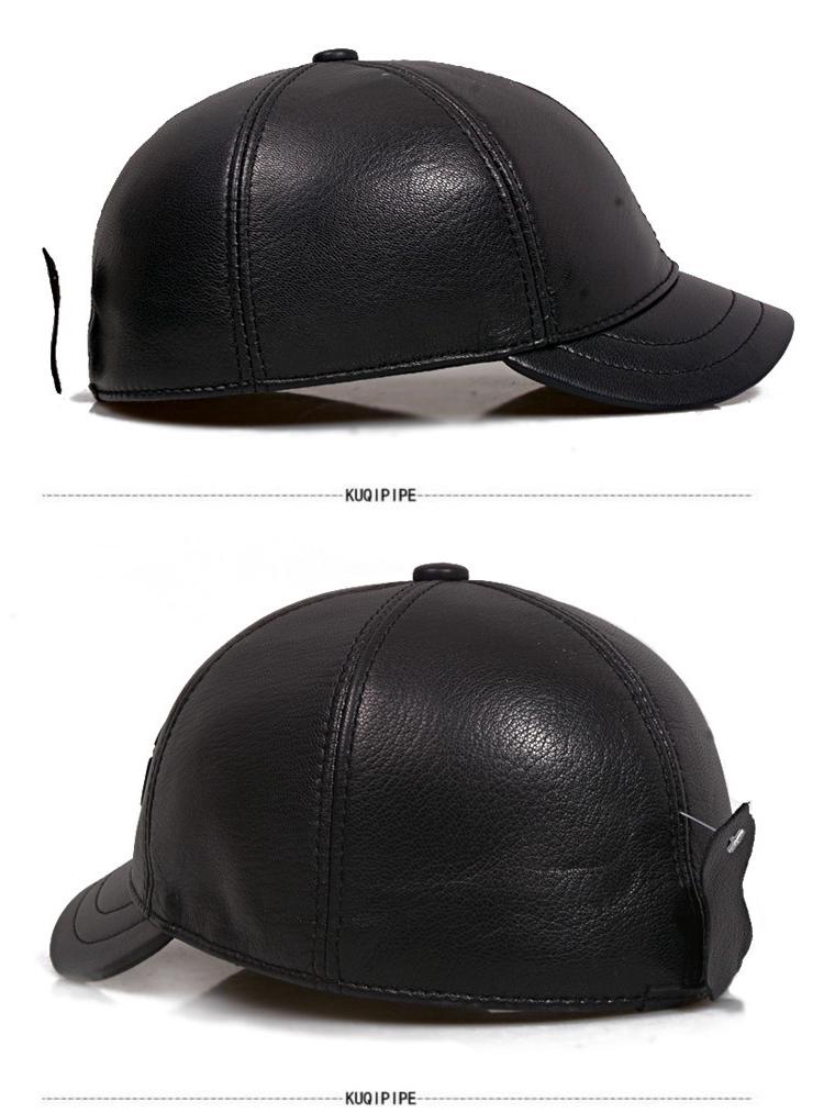 Men's Genuine Sheepskin Leather Baseball Cap - Casual Duckbill Short-Brim Hat for Middle-Aged and Elderly, Spring & Autumn Fashion
