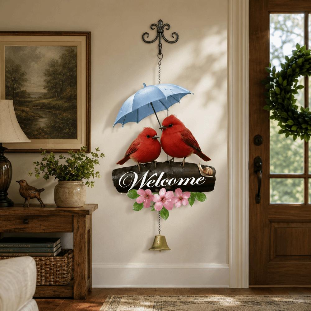 2D Flat Welcome Wind Chime Flower Bird Door Decoration Creative Porch Decoration Outdoor