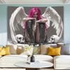 Pink Hair Angel With White Wings Skulls Tattooed Woman Wall Tapestry Gothic Art Decor Dark Aesthetic Home Interior Design