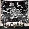 Horror Skeleton Moon Tapestry Witchy Black White Wall Hanging for Bedroom Living Room Dorm Aesthetic Room Background