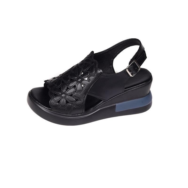 

thick-soled wedge sandals women s new summer high-heeled fish-mouth women s shoes hollow-out height-increasing muffin shoes 35 чорний
