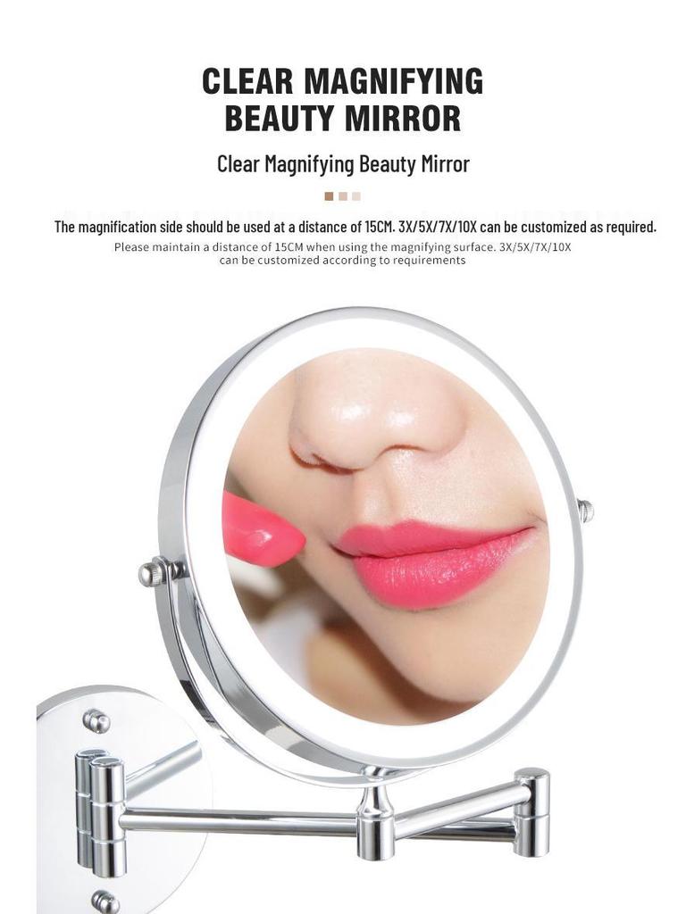 LED Lighted Wall-Mounted Double-Sided Magnifying Makeup Mirror for Bathrooms, Punch-Free Installation