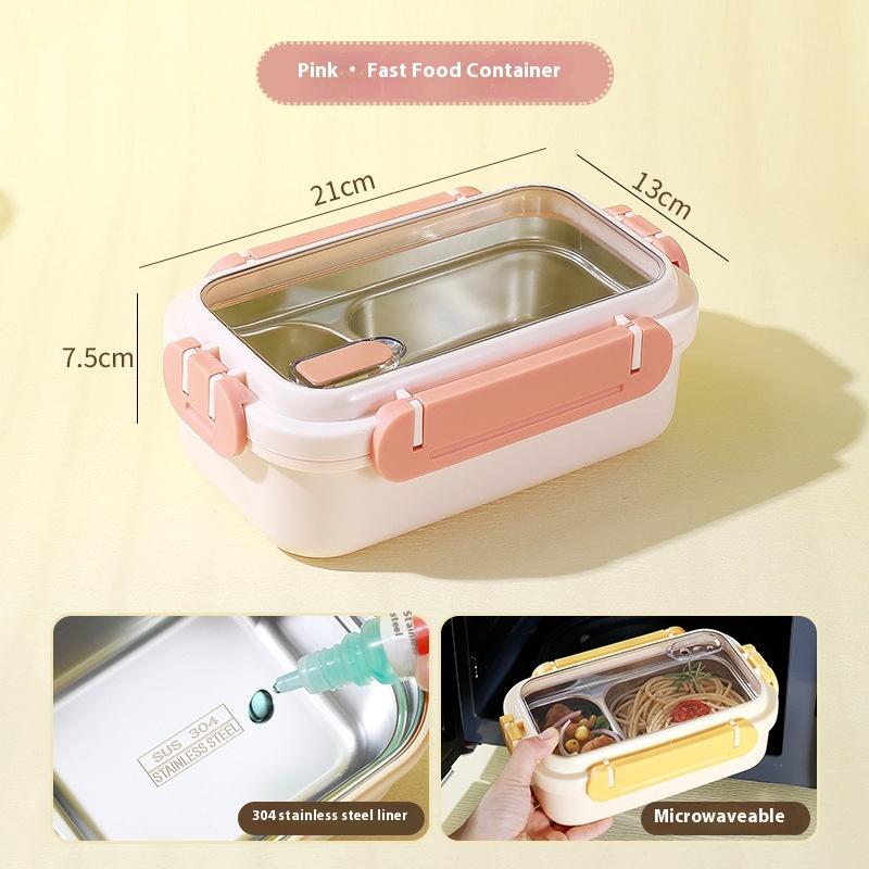 

304 Portable Lunch Box Stainless Steel Lunch Box Office Workers and Students Can Enter The Microwave Oven Heating Insulation Box розовый