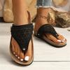 Women Plus Size Casual Hollow Out Toe Post Flip Flop Sandals Lightweight Comfortable Slip On Summer Beach Footwear