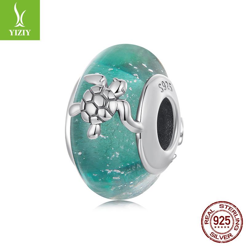 Green Turtle Turtle Glazed Bead S925 Silver Wind Personalized Diy Bracelet Beaded Accessories