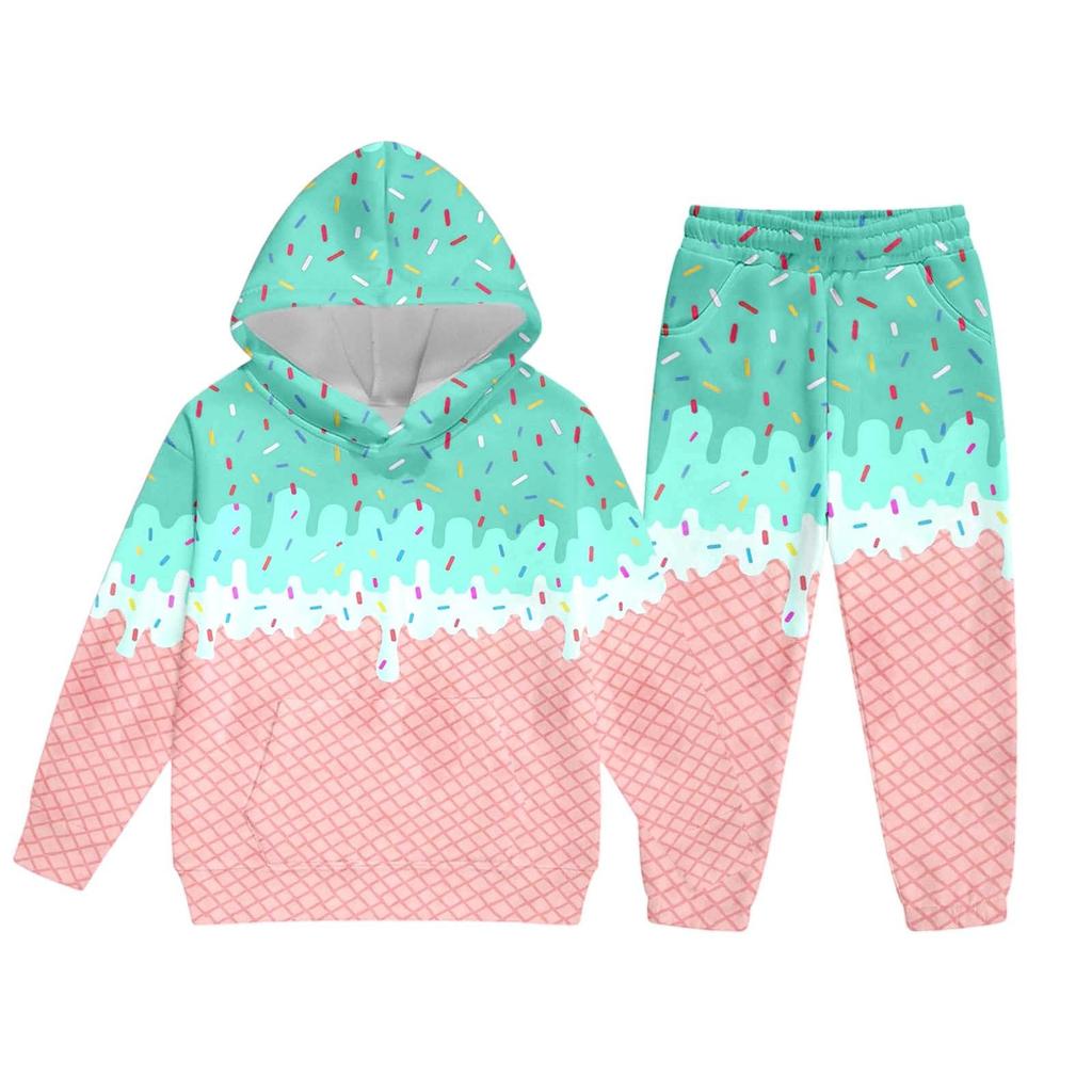 Children's Casual Printed Pullover Long-Sleeved Hooded Sweatshirt And Pants Set