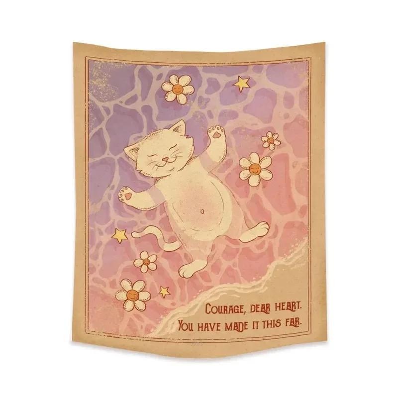Cute Cat Flower Hanging Cloth Office Living Room Tapestry Home Wall Decoration Tapestry
