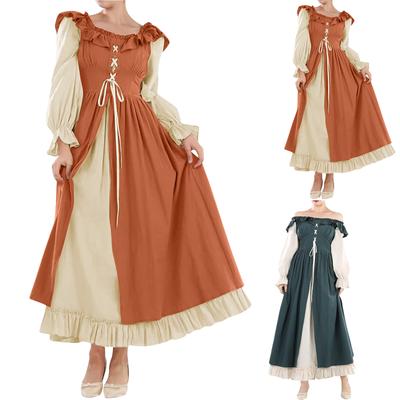 Damen-Vintage-Kleid mit langen Ärmeln und elastischem Rücken