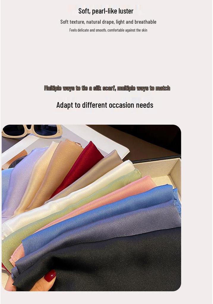 Women's Versatile Long Silk-Like Scarf: Spring Summer Solid Color Neck Tie Accessory