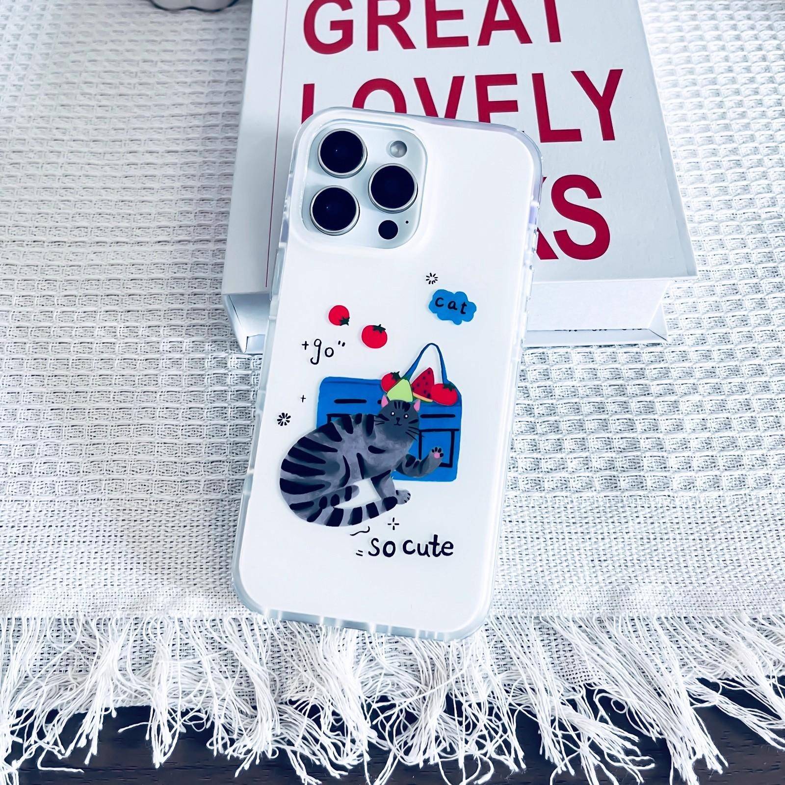 

Cute Cake Cat for Apple 1314promax Mobile Phone Case Transparent 15IMD Double Layer 17pro Soft Case 11 For iPhone 17