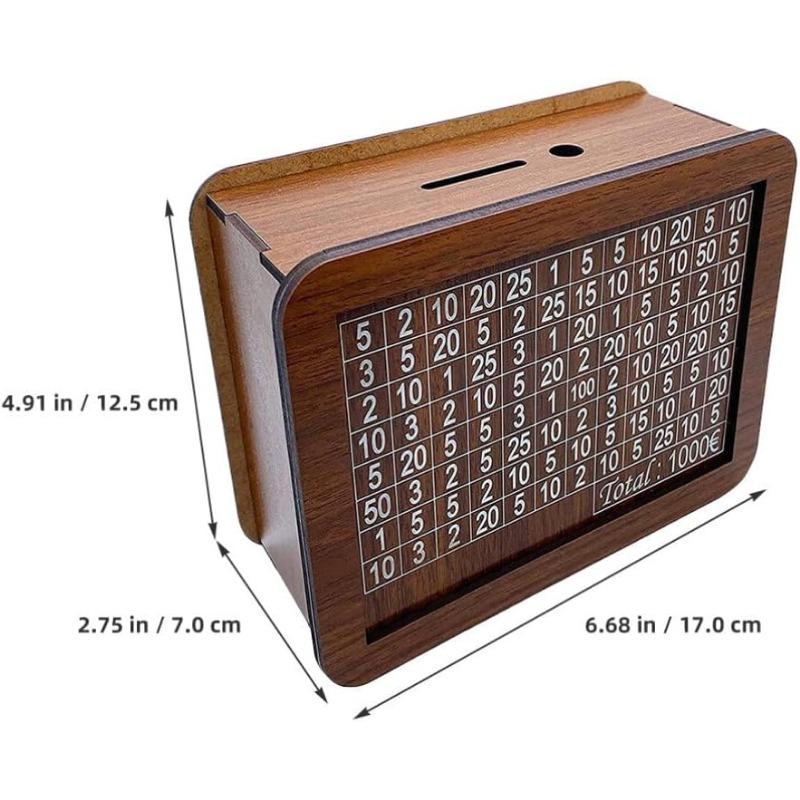 Savings Challenge Box, Wooden Piggy Bank: Countdown Savings Box 1000 goals, Money Box with Money Goals and Digital Check for Boys and Girls (1000)