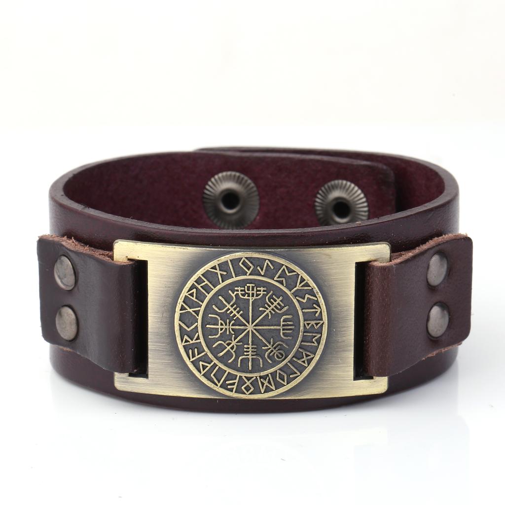 LIKGREAT Wikinger Runen Armband Talisman Anhänger Leder Wickel Manschettenarmbänder für Männer Frauen Wicca Schmuck Zubehör Geschenk