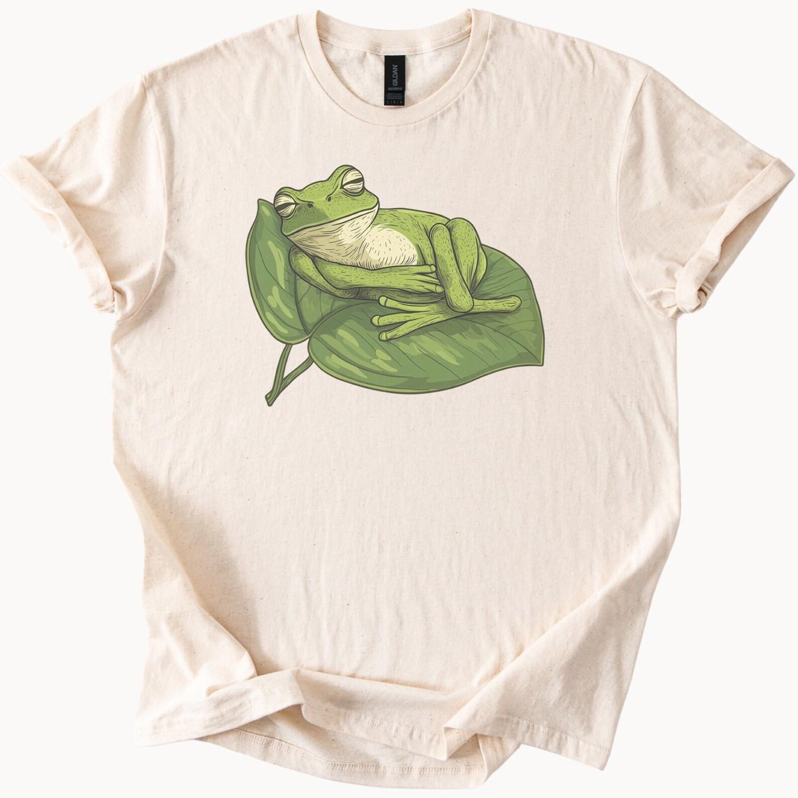 Sleeping Frog on Leaf Graphic T Shirt Cute Relaxed Frog Nature Lover Animal Art Frog Shirt Botanical Frog Tee Gift for Her or Him 120