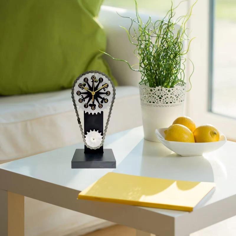 Vintage Rotating Gear Clock Desk Clock Antique Gear Iron Timing Chain Shaped Operated Tabletop Clock For Father's Day Gift