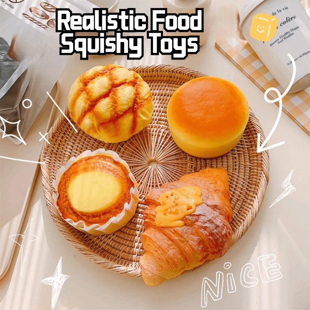 Stress Relief Simulated Cheese Bun Soft Slow Rising Toy Creative Squeeze Toy for Adults Kids Gift