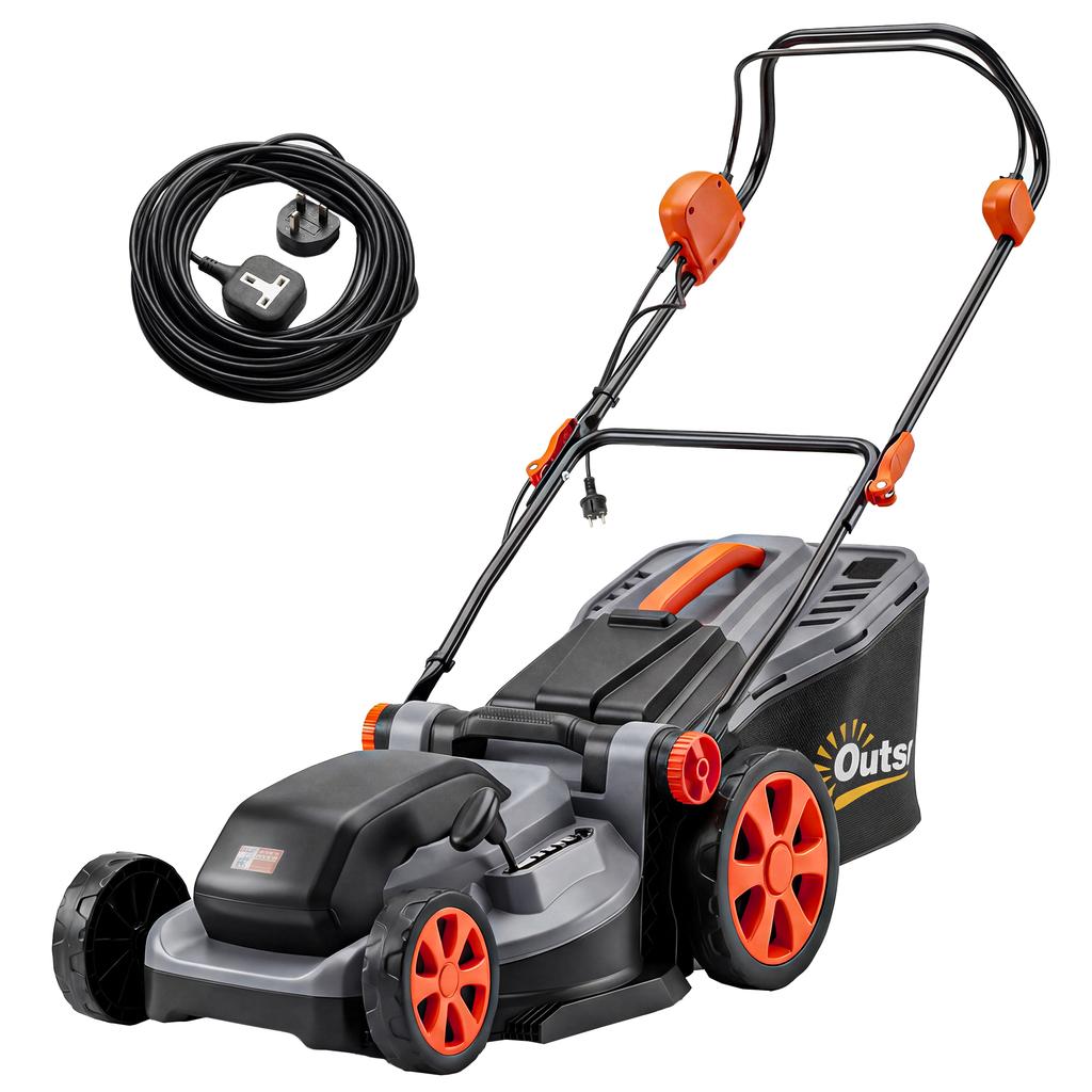 1800W Electric Lawnmower Corded, 40cm Cutting Width, Light Grey