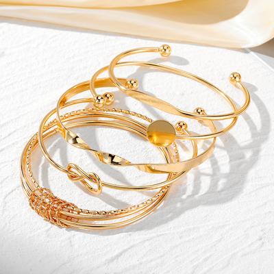 Gift Bracelet European Luxury Three Lives Love Gold Women Luxury Multi Jewelry Set Simple Twisted Ring Open Bangle 5 Pcs Gold
