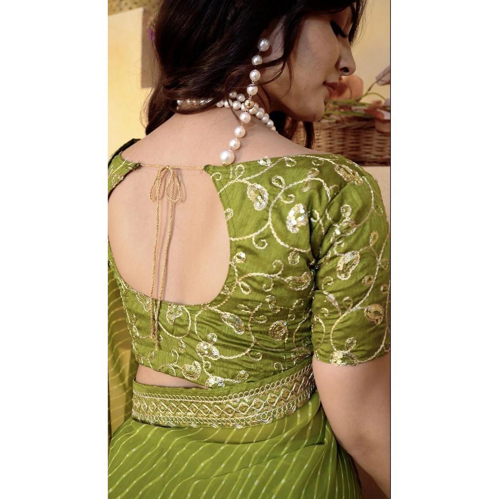 Beautiful Lahriya Printed Georgette Saree Indian Sari with Unstitched Blouse