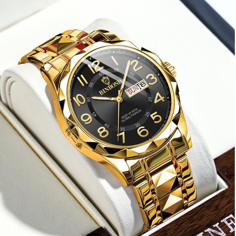 Top-Marke Dragon Watch Explosive Goldene Reliefuhr Herrenuhr Herren Drei-Augen Drache Leuchtend Wasserdicht Quarz-Uhr