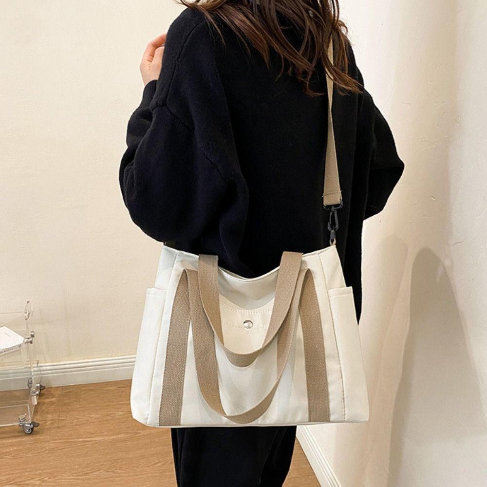 Large Capacity Multi Pocket Tote Bag Solid Color Nylon Crossbody Bag Canvas Tote Bag Commuting